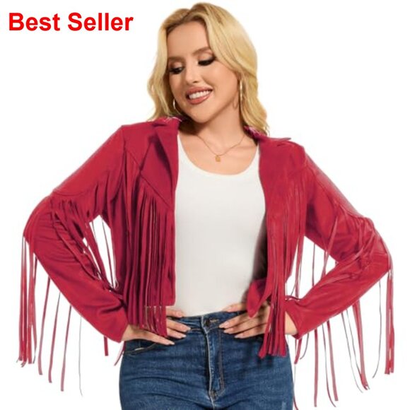 Faux Suede Leather Fringe Jacket Tassel Western Motorcycle Coat - Picture 2 of 6